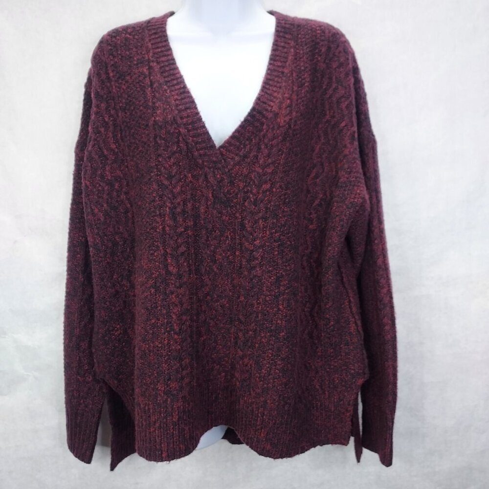 Sundance Sweater Women L Chenille Cable Knit Maroon Cabin Fisherman Cottage Boho